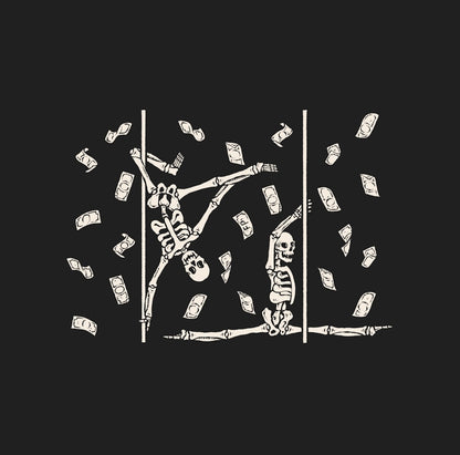 two skeletons pole dancing for money